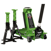 Sealey Trolley Jack 3 Tonne with Axle Stands - Green