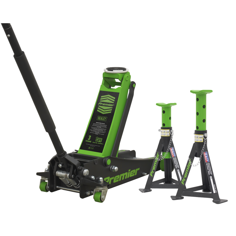 Sealey Premier 3 Tonne Trolley Jack with Axle Stands Combo Set