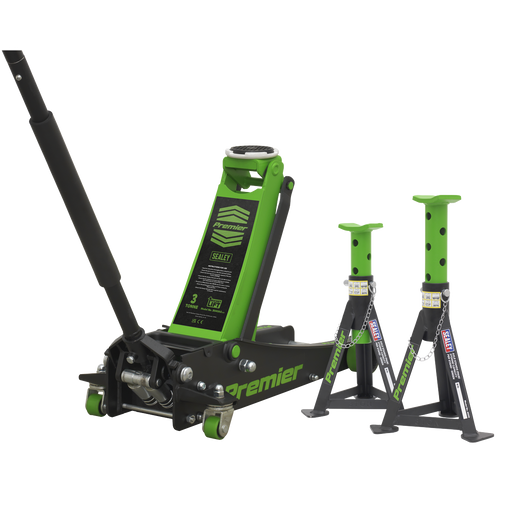 Sealey Premier 3 Tonne Trolley Jack with Axle Stands Combo Set