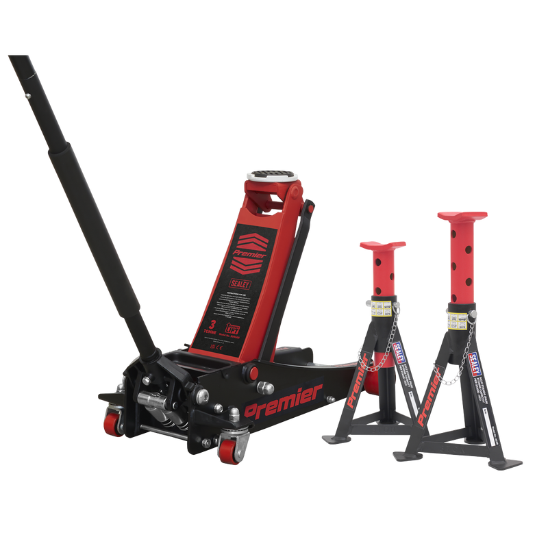 Sealey Premier Trolley Jack 3 Tonne & Axle Stands Combo 3040ARCOMBO