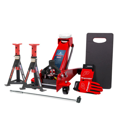 Sealey Trolley Jack Combo 3 Tonne with Axle Stands & Gloves