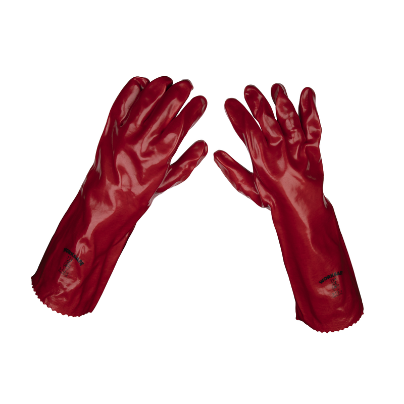 Worksafe Gauntlets 450mm Red PVC - 12 Pairs for Hand Protection