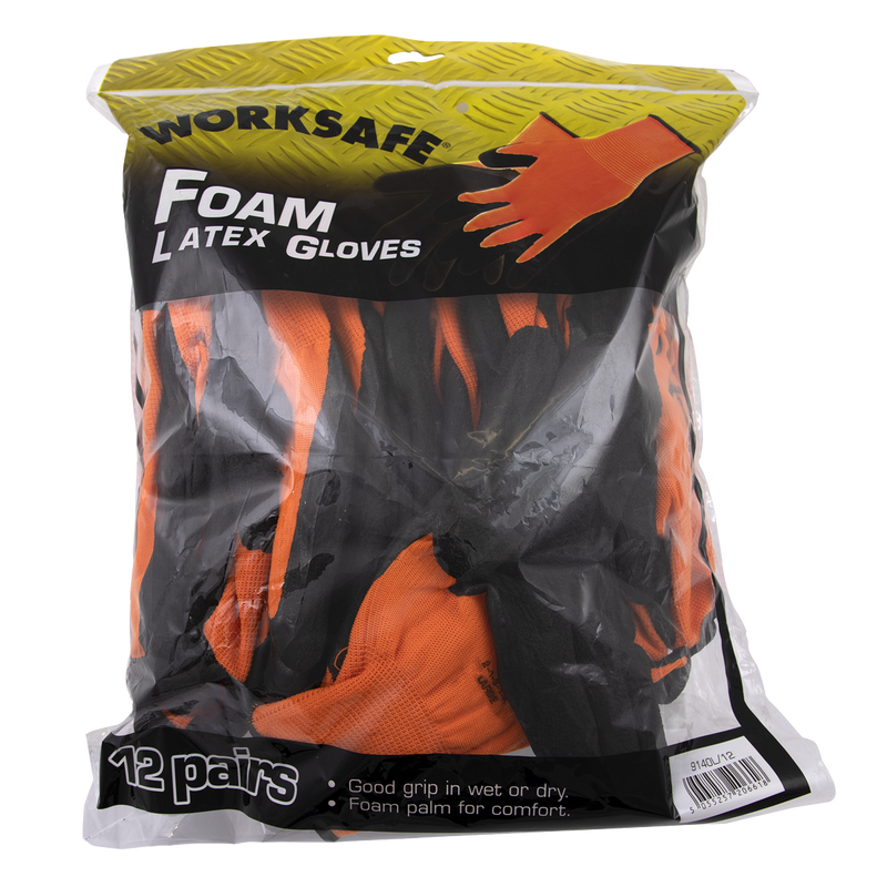 Worksafe Foam Latex Gloves Large Pack of 12 Pairs