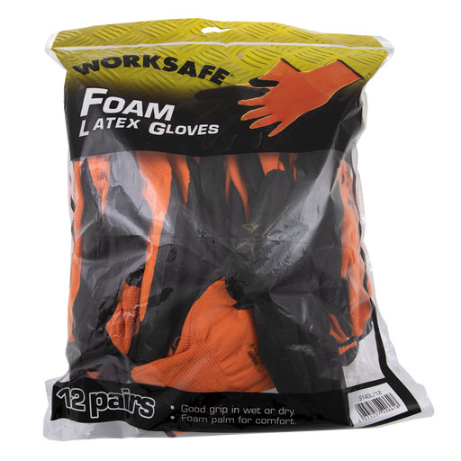 Worksafe Foam Latex Gloves Large Pack of 12 Pairs