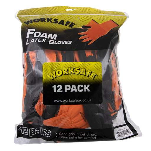Worksafe Foam Latex Gloves X-Large Pack of 12 Pairs