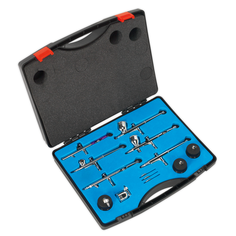 Sealey Mini Air Brush Kit 10 Piece 7-22cc Cup Capacity