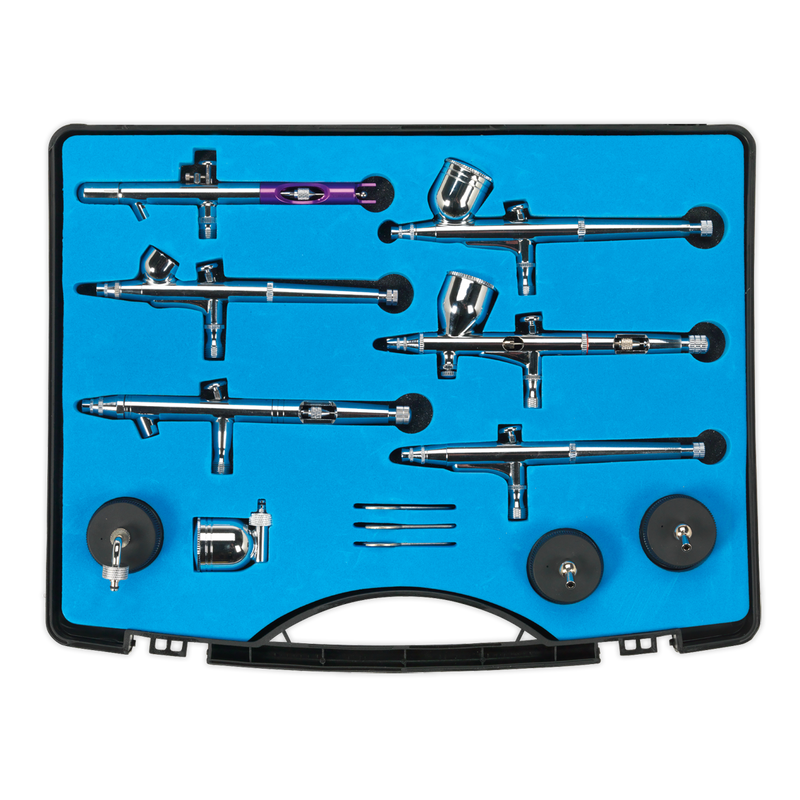Sealey Mini Air Brush Kit 10 Piece 7-22cc Cup Capacity