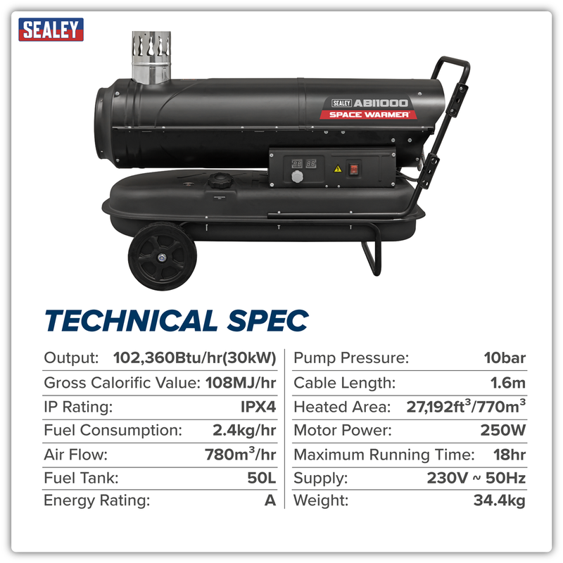 Sealey Space Warmer ABI1000 102,000Btu/hr Kerosene Heater