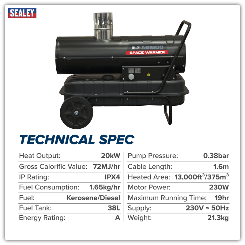 Sealey Space Warmer® Heater ABI600 20kW Kerosene/Diesel