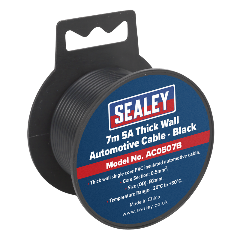 Sealey 5A Thick Wall Automotive Cable 7m - Black
