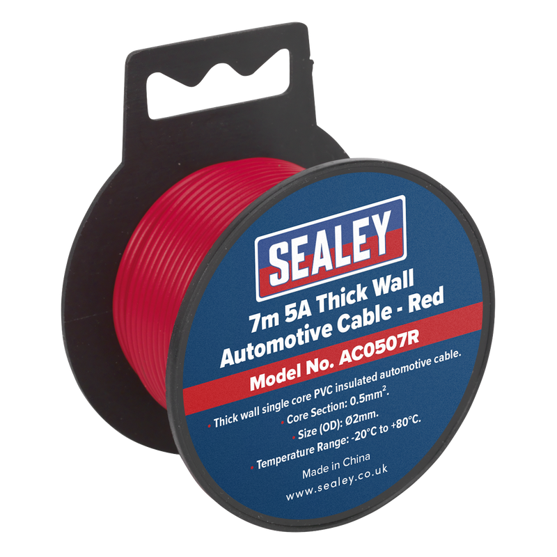 Sealey 5A Thick Wall Automotive Cable 7m - Black