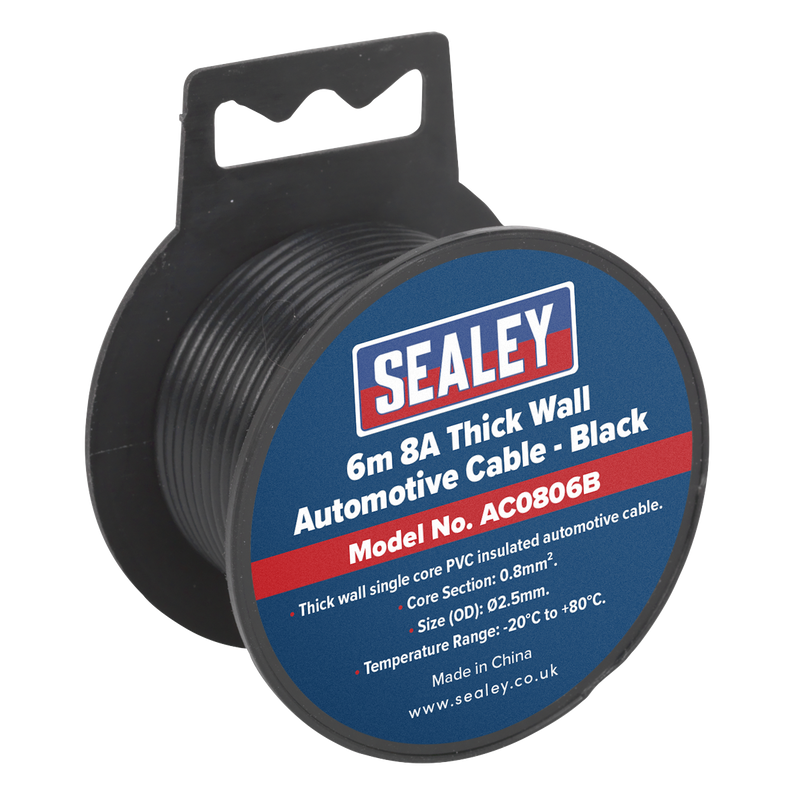 Sealey Automotive Cable 8A Thick Wall 6m Black