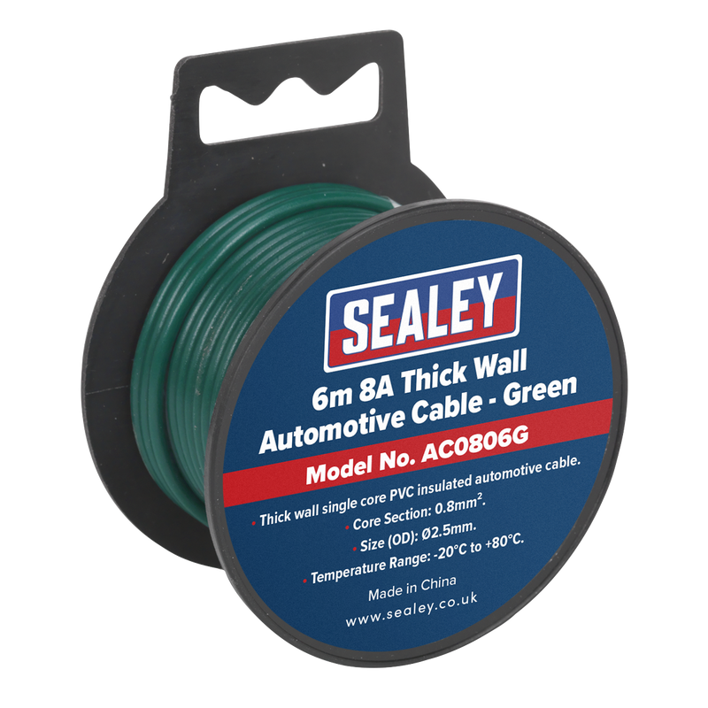 Sealey Automotive Cable 8A Thick Wall 6m Black