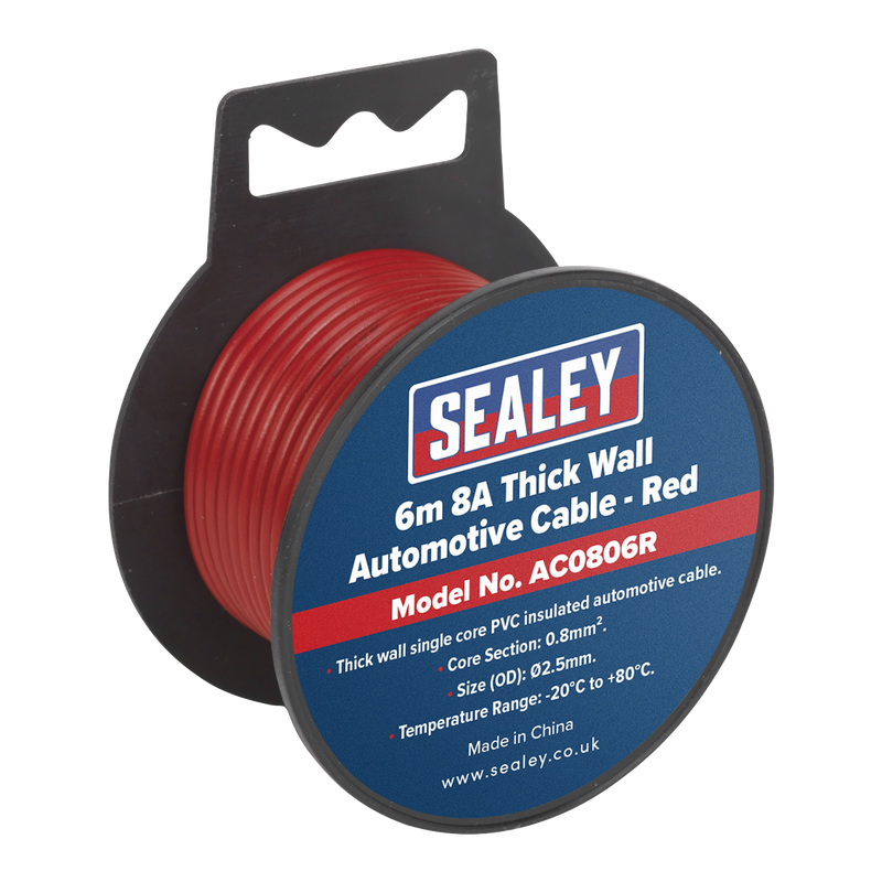 Sealey Automotive Cable 8A Thick Wall 6m Black