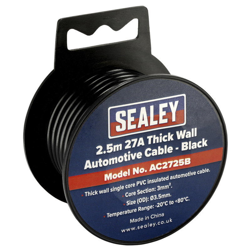 Sealey Automotive Cable 27A 2.5m Thick Wall Black