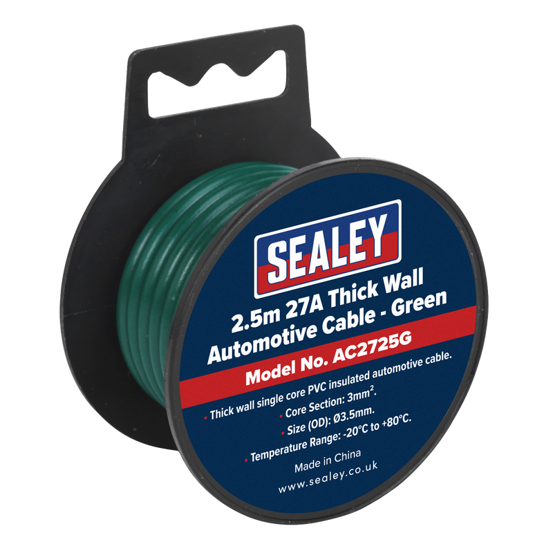 Sealey Automotive Cable 27A 2.5m Thick Wall Black