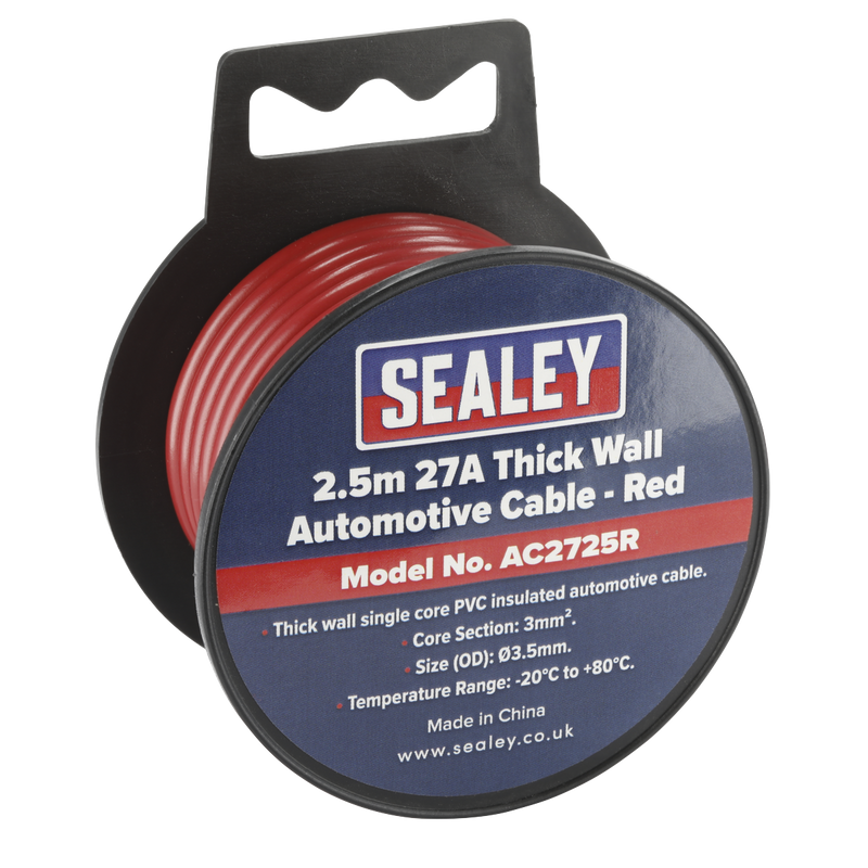 Sealey Automotive Cable 27A 2.5m Thick Wall Black