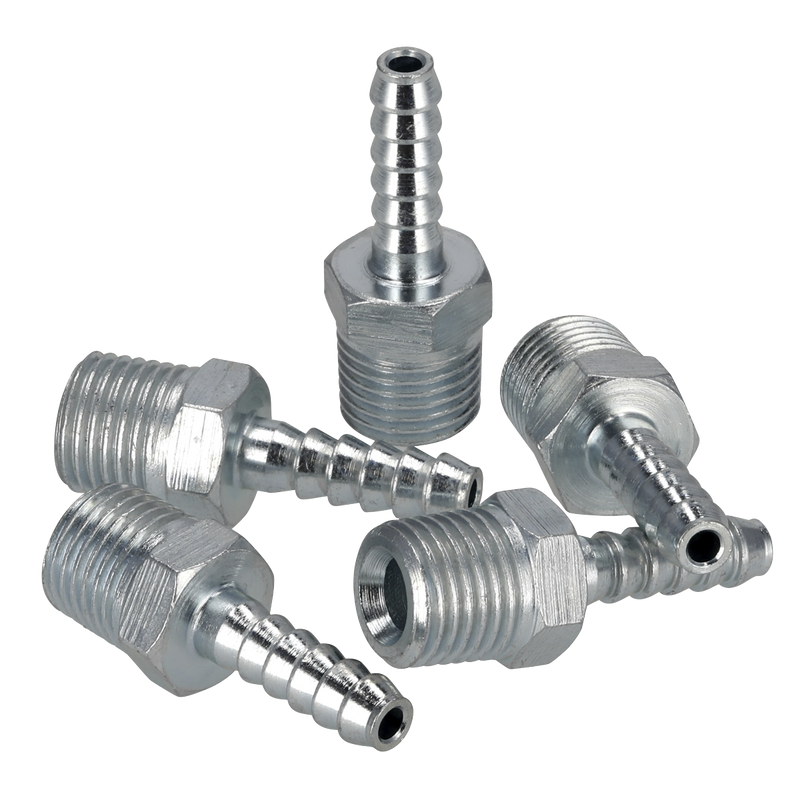 Sealey PCL Screwed Tailpiece Male 1/4"BSPT - 3/16" Hose - Pack of 5