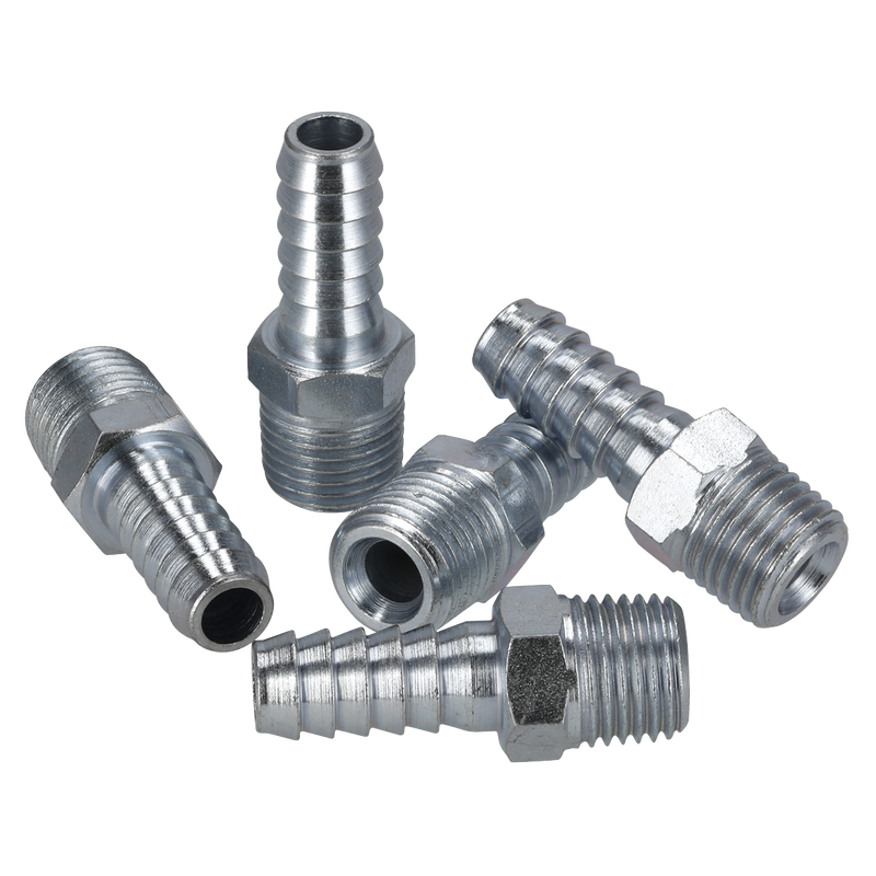 Sealey PCL Screwed Tailpiece Male 1/4" BSPT - 5/16" Hose - Pack of 5
