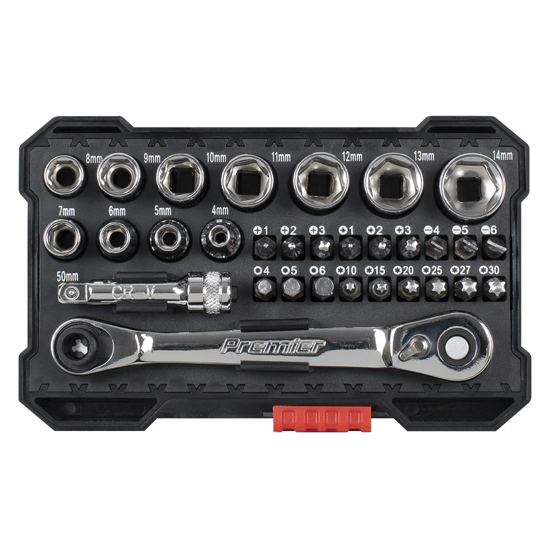 Sealey Premier Socket & Colour-Coded Bit Set 31 Piece 1/4"Sq Drive