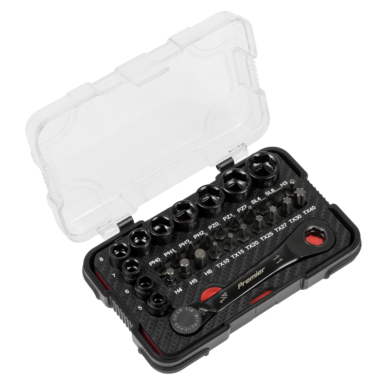Sealey Premier Black Socket & Bit Set 31 Piece 1/4" Drive Low Profile