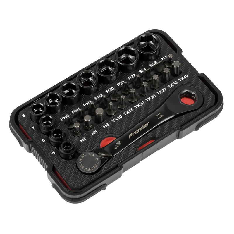Sealey Premier Black Socket & Bit Set 31 Piece 1/4" Drive Low Profile