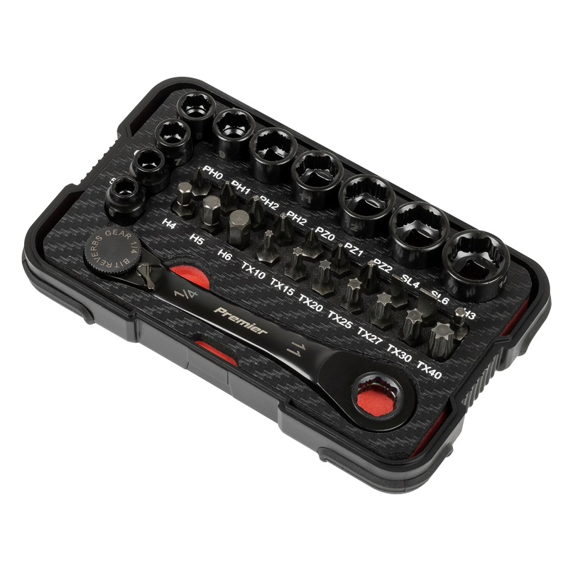 Sealey Premier Black Socket & Bit Set 31 Piece 1/4" Drive Low Profile