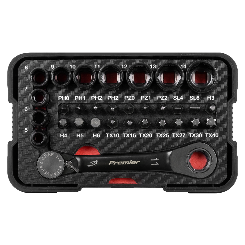 Sealey Premier Black Socket & Bit Set 31 Piece 1/4" Drive Low Profile