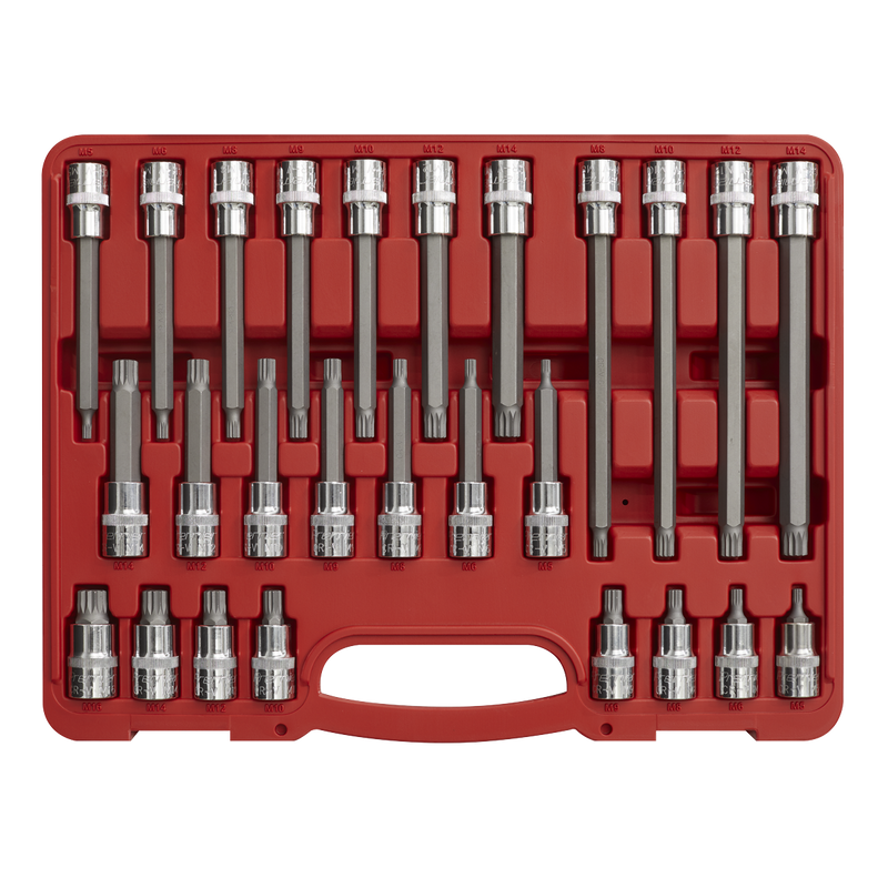 Sealey Premier Spline Socket Bit Set 1/2" Sq Drive 26 Piece