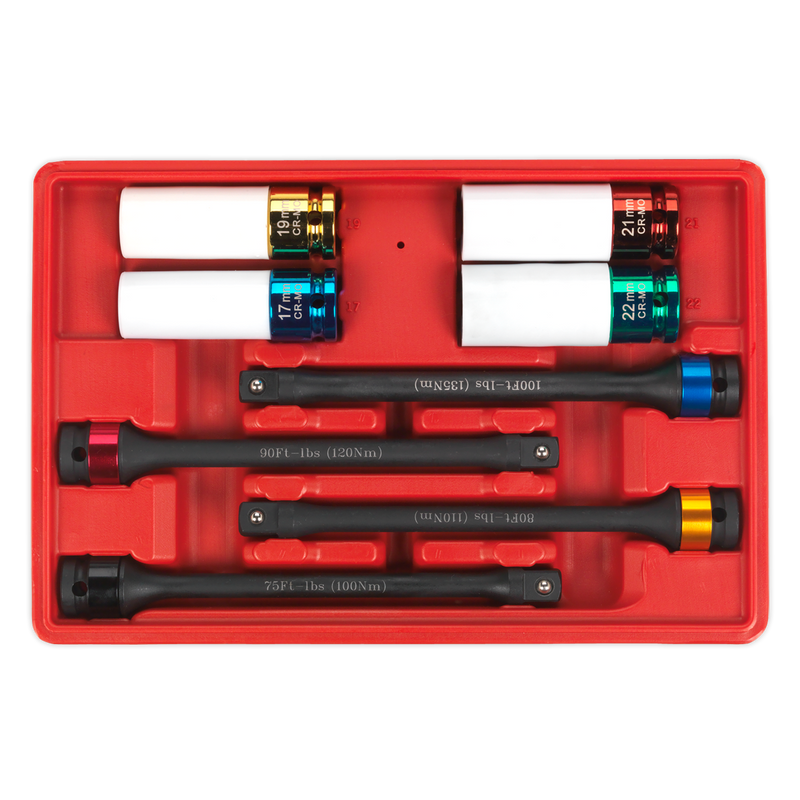 Sealey Torque Stick & Impact Socket Set 1/2" Drive 8 Piece