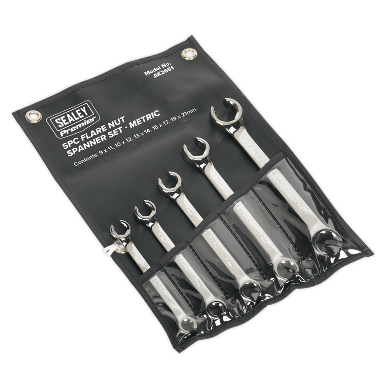 Sealey Premier Flare Nut Spanner Set 5 Piece - Chrome Vanadium Steel
