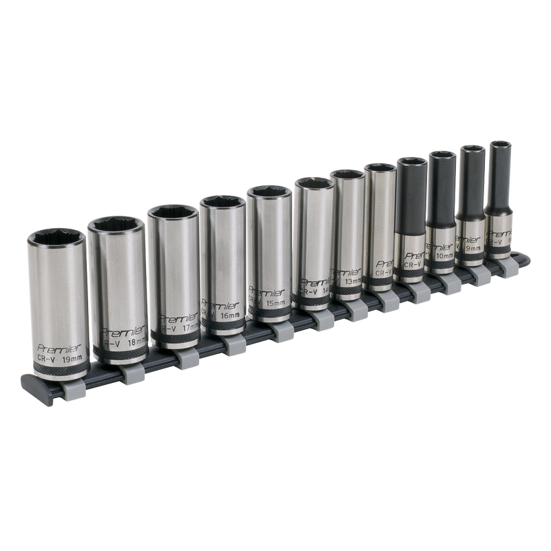 Sealey Premier Black Socket Set 3/8" Drive 12 Piece Deep Lock-On™