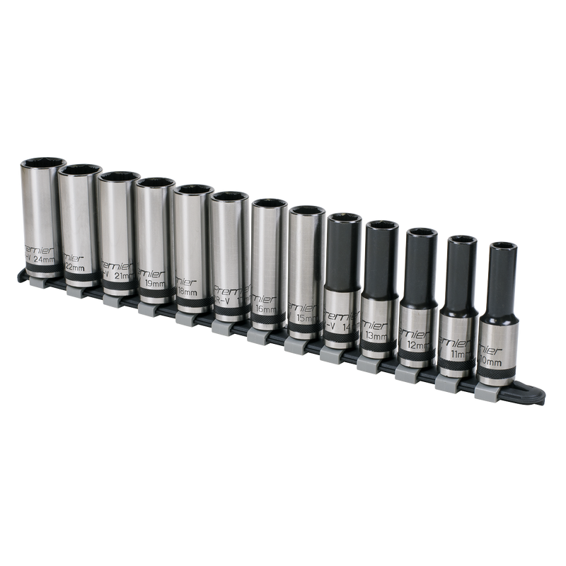 Sealey Premier Black Socket Set 1/2"Sq Drive 13 Piece Deep Lock-On™