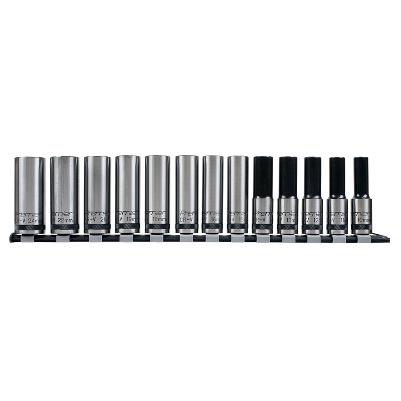 Sealey Premier Black Socket Set 1/2"Sq Drive 13 Piece Deep Lock-On™