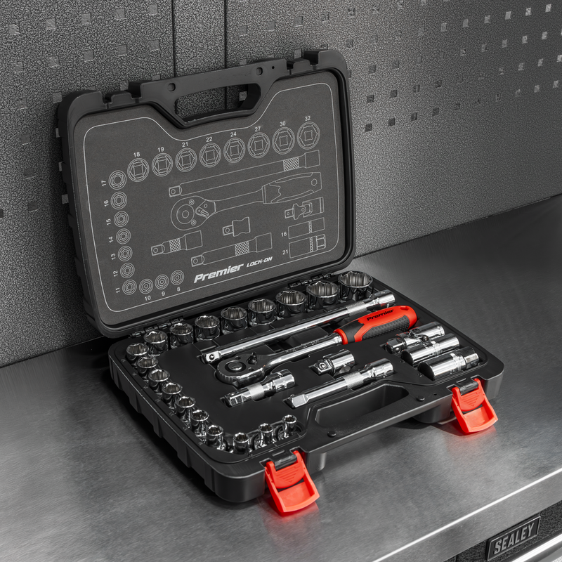 Sealey Premier Socket Set 1/2" Drive 26 Piece with Ratchet & Extension Bars