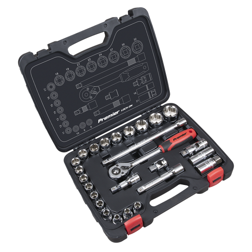 Sealey Premier Socket Set 1/2" Drive 26 Piece with Ratchet & Extension Bars