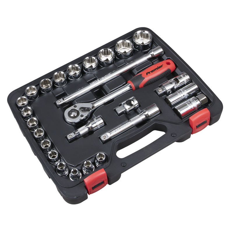 Sealey Premier Socket Set 1/2" Drive 26 Piece with Ratchet & Extension Bars