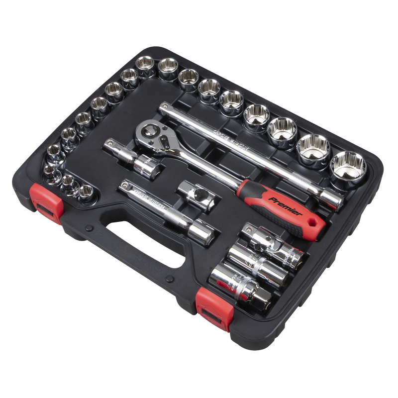 Sealey Premier Socket Set 1/2" Drive 26 Piece with Ratchet & Extension Bars