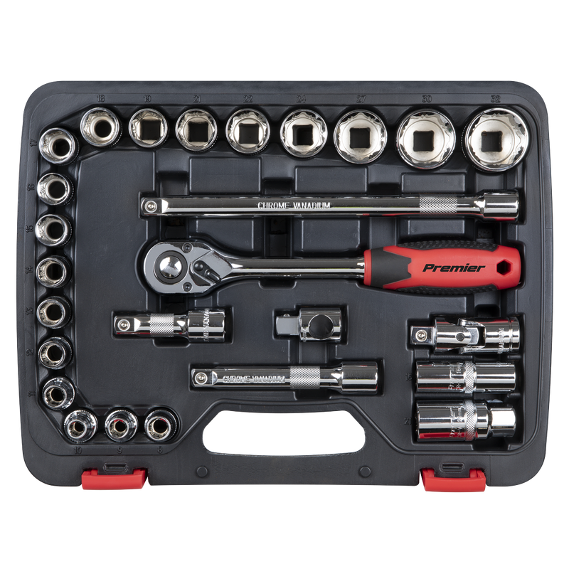 Sealey Premier Socket Set 1/2" Drive 26 Piece with Ratchet & Extension Bars