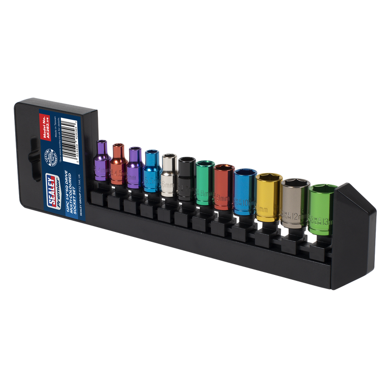 Sealey Premier Socket Set 1/4" Sq Drive 12 Piece Multi-Coloured