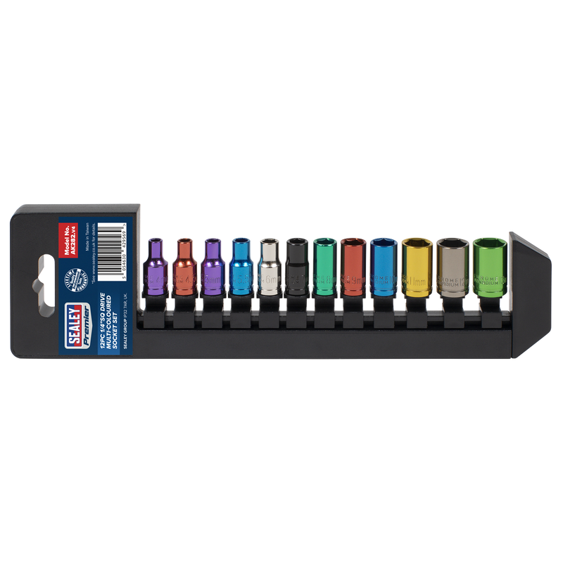 Sealey Premier Socket Set 1/4" Sq Drive 12 Piece Multi-Coloured