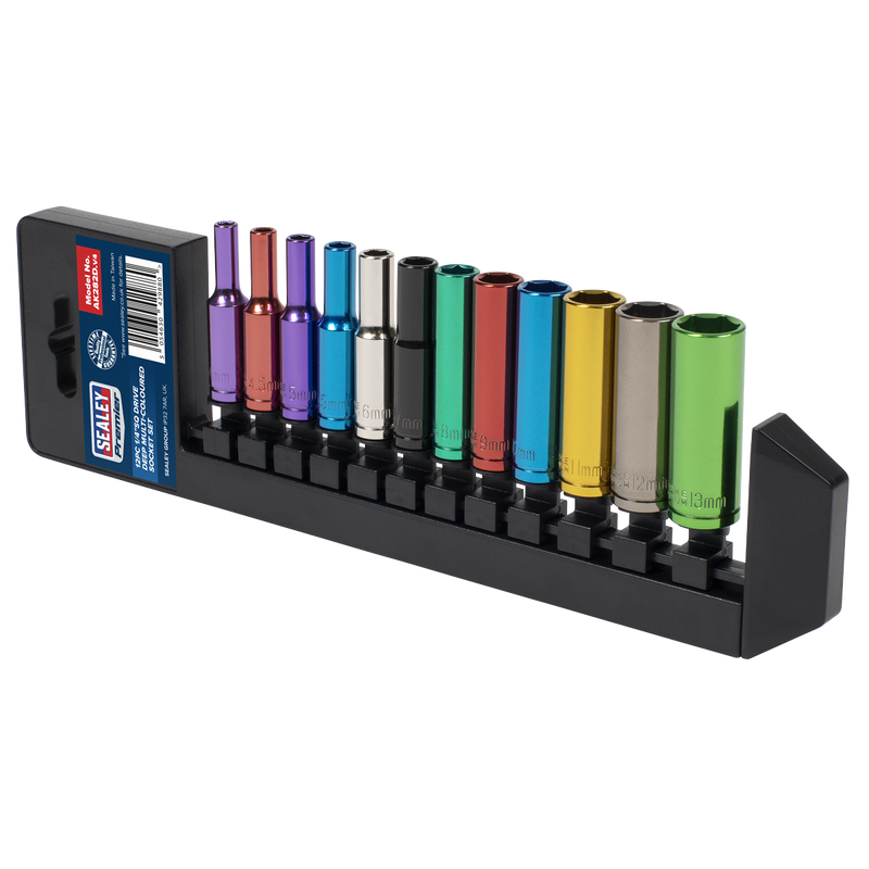 Sealey Premier Socket Set 1/4"Sq Drive 12 Piece Multi-Coloured AK282D