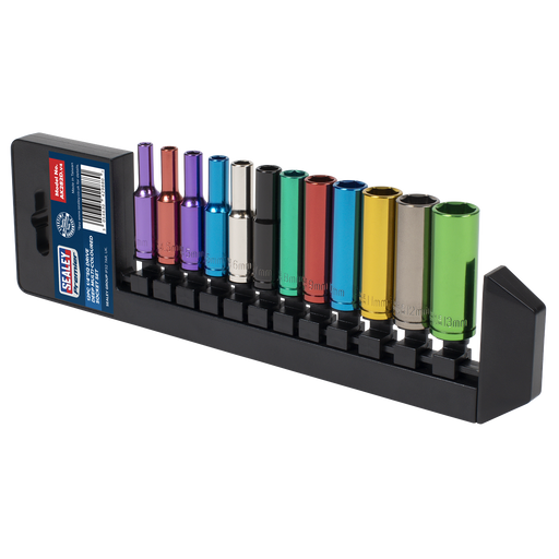 Sealey Premier Socket Set 1/4"Sq Drive 12 Piece Multi-Coloured AK282D