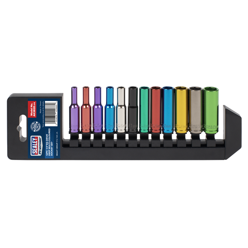Sealey Premier Socket Set 1/4"Sq Drive 12 Piece Multi-Coloured AK282D