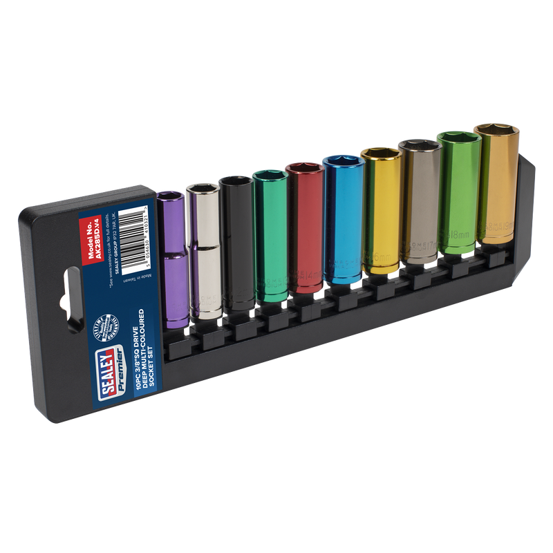 Sealey Premier Socket Set 1/2" Drive 10 Piece Multi-Coloured AK288D