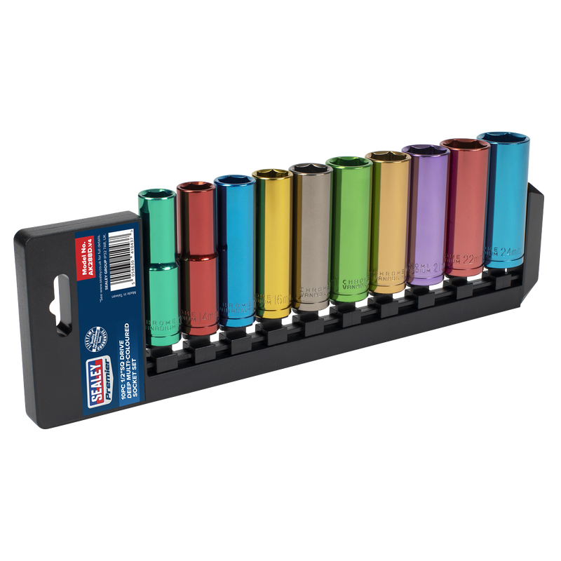 Sealey Premier Socket Set 1/2" Drive 10 Piece Multi-Coloured AK288D