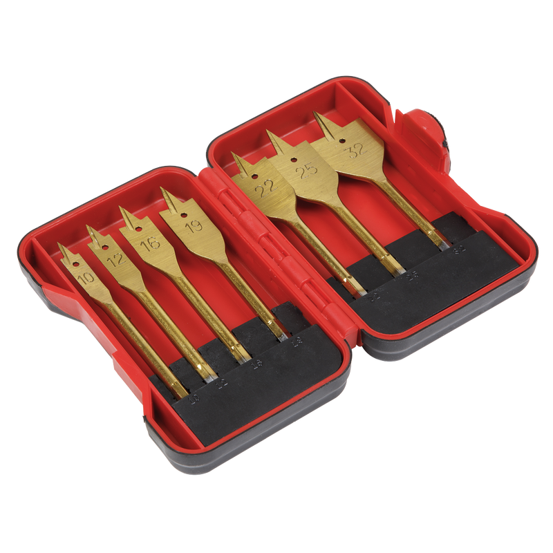 Sealey Titanium Coated Flat Wood Drill Bit Set 7 Piece Ø10-32mm
