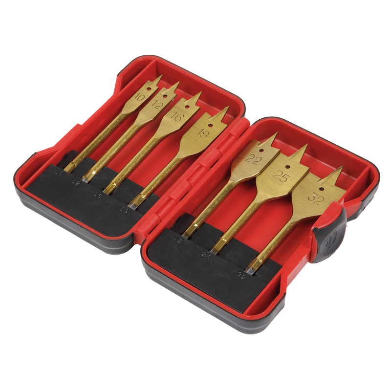 Sealey Titanium Coated Flat Wood Drill Bit Set 7 Piece Ø10-32mm