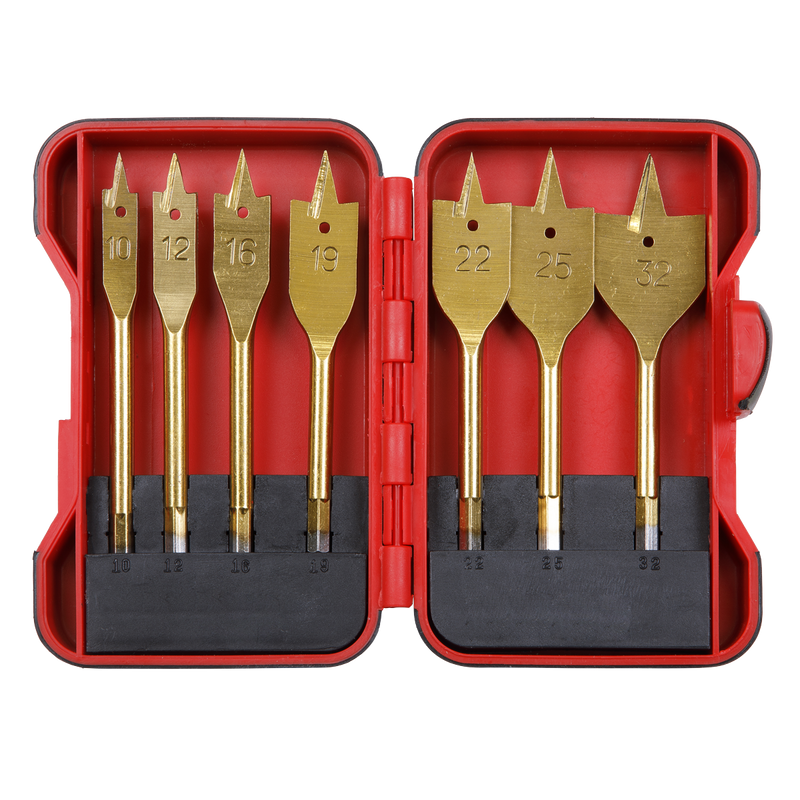 Sealey Titanium Coated Flat Wood Drill Bit Set 7 Piece Ø10-32mm
