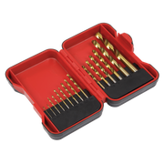 Sealey HSS Drill Bit Set 15 Piece - Titanium Nitride Coated